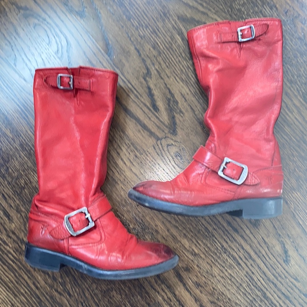 FRYE Red Leather Veronica Slouch Boots
